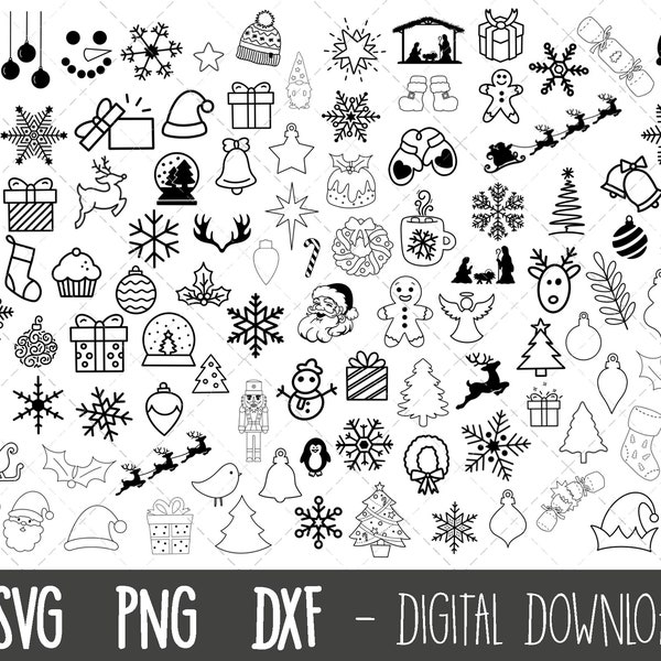 SVG de Noël, clipart de Noël, paquet svg de Noël, vecteur de Noël, png de Noël, 100 fichier de découpe de silhouette svg cricut de Noël