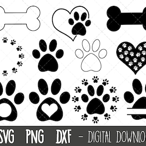 Pfotenabdruck SVG, Hund svg Bundle, Hundeknochen svg, Hundepfotendruck Clipart, Hundeknochen Umriss, Hundepfote Umriss, Hundepfote Cricut Kontur geschnitten Datei