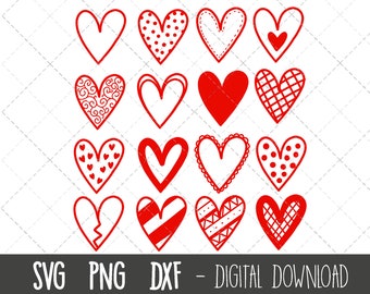Hart svg, hart doodles svg, hart silhouet, hart clipart, hart svg bundel, silhouet, valentijn cricut gesneden vijlen, harten snijden vijlen