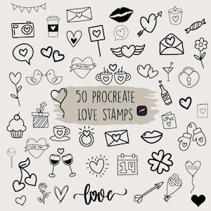 Procreate Love Stamps, Procreate Valentines stamps, Procreate hearts, heart stamps, Procreate doodles, Procreate brushes, heart stamp bundle