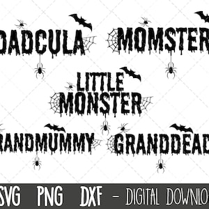 Momster svg, momster familie svg, halloween svg clipart, dadcula svg, kleine monster svg, grappige halloween svg, cricut silhouet gesneden bestanden