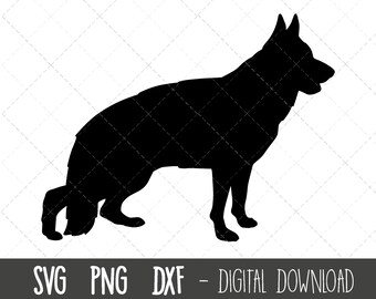 Berger allemand svg, chien svg, silhouette de berger allemand, contour de berger allemand png, clipart de berger allemand, fichier de coupe de silhouette cricut