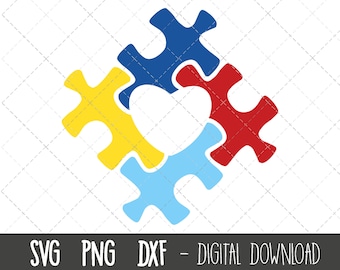 Serce z puzzli autyzmu svg, autyzm svg, clipart autyzmu, plik do cięcia autyzmu, świadomość autyzmu png, dxf, sylwetka autyzmu cricut svg plik do cięcia