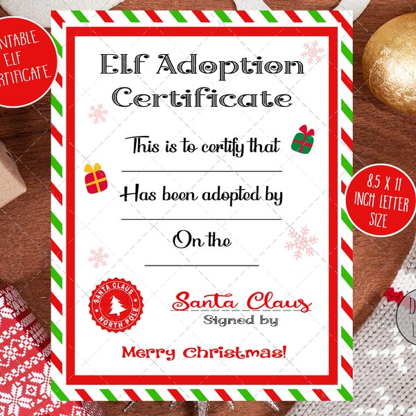 Elf adoption certificate, printable elf adoption letter, elf on a shelf adoption letter, printable letter from santa, printable elf letter