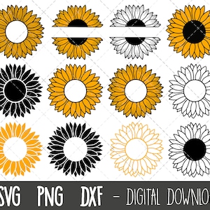 Sunflower SVG bundle, sunflower monogram svg, sunflower clipart png, sunflower split name frame, sun flower cricut silhouette svg cut file