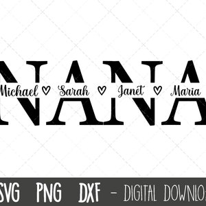 Nana SVG, Abuela svg, Nana nombre dividido marco svg, abuela svg, nana archivo de corte, Día de la Madre SVG, nana cricut silueta svg archivo de corte