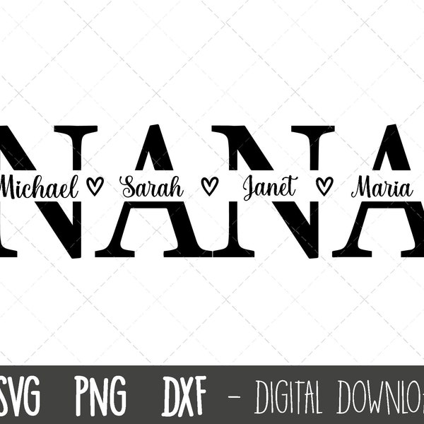 Nana SVG, Grandmother svg, Nana split name frame svg, grandma svg, nana cut file, Mother's Day SVG, nana cricut silhouette svg cut file