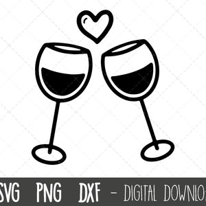 Verre à vin svg, svg de verres à vin, svg de la Saint-Valentin, vin svg, clipart verre à vin, amour svg, png de la Saint-Valentin, silhouette cricut coupe fichiers