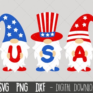 Patriotique Gnomes SVG, svg du 4 juillet, Independence Day svg, Gnome svg, patriotique clipart PNG, patriotique design cricut silhouette coupe fichier
