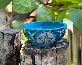 Bol de esteatita con pentáculo turquesa para sahumar