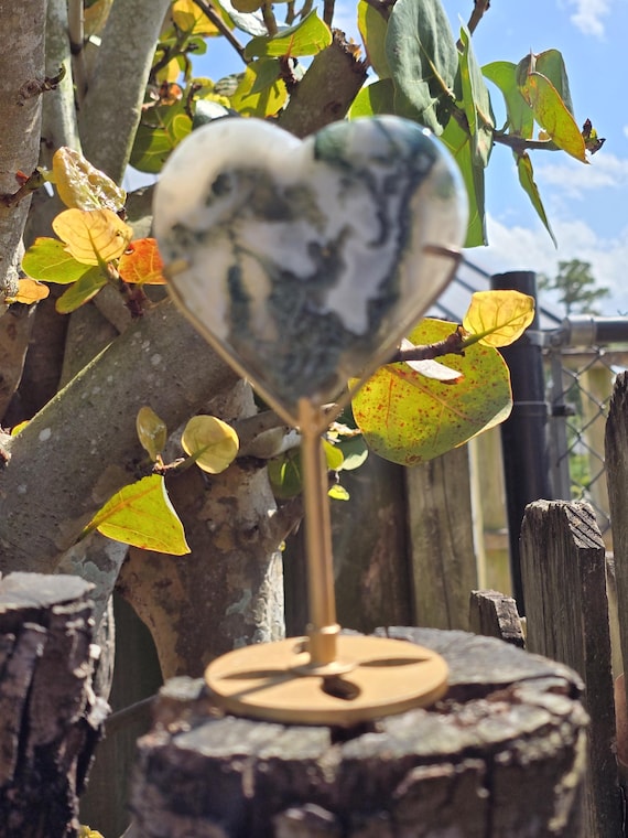 アゲートハートB Moss Agate Heart w⁄Stand - B