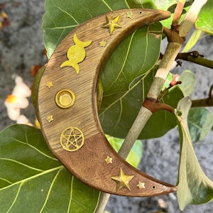Wood Incense Holder Celtic Crescent Moon 6&quot;