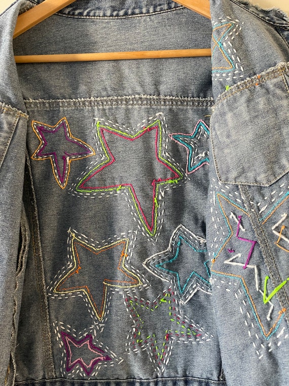 Veste en jean brodee pour femme Etsy Canada