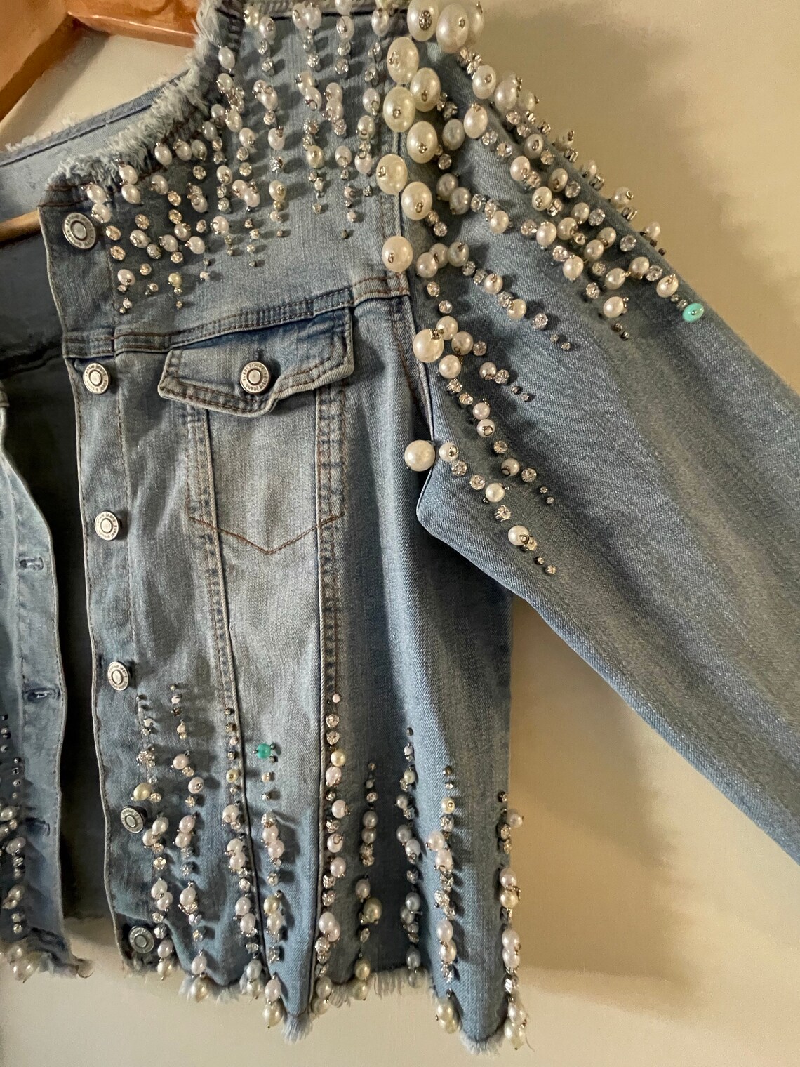Pearls Rhinestone Customized Jean Jacket Etsy