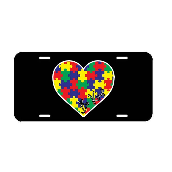 Autism Awareness Heart Puzzle Be Kind License Plate Frame - Cover for Car Truck SUV #1