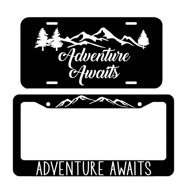 2PCS Adventure Awaits License Plate Frame - Funny License Plate Frame Fashion Auto Accessories Decorative Front And Rear Car Tags,Adventure License Plate Frame For Men & Womens