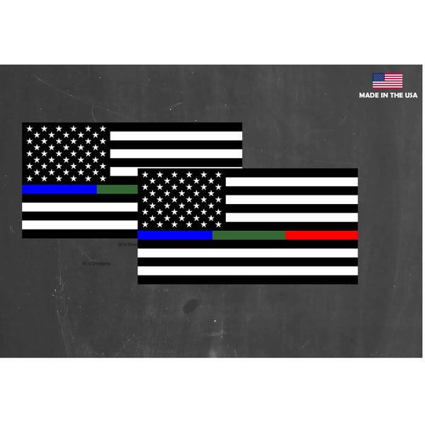 x2 Blue Green Red Line USA Flag Sticker Decal - Sticker Laptop Truck SUV car Cooler 4" Fire Fighter Police Military