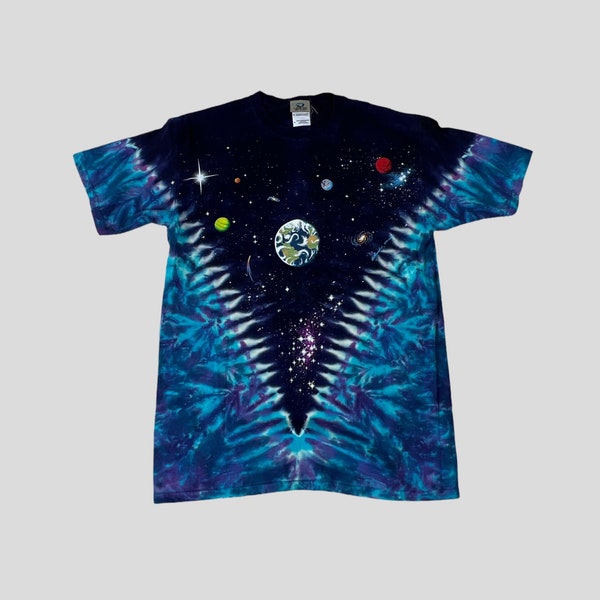 Vintage 90s LIQUID BLUE Tie Dye Solar System tshirt / outer space stars planets universe size M 1992 copyright
