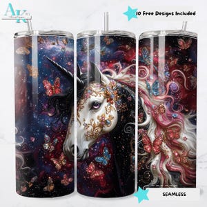 Sparklecore Unicorn Design, wrap vlinder eenhoorn, 20 oz sublimatie beker wrap, betoverde eenhoorn, ontwerp png