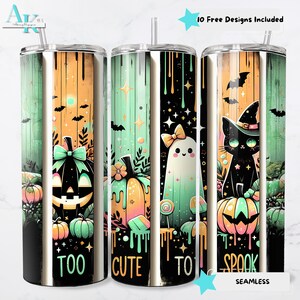 Envoltorio para vaso de Halloween, vaso de sublimación de 20 oz, diseño espeluznante, descarga digital, envoltorio delgado para vaso, gato calabaza fantasma