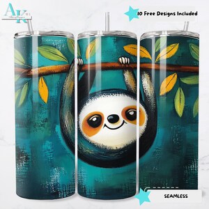Cute Sloth Tumbler Wrap, 20oz Skinny Tumbler Sloth Design, Digital Download PNG, Straight Tumbler Wrap, Sublimation Tumbler Art