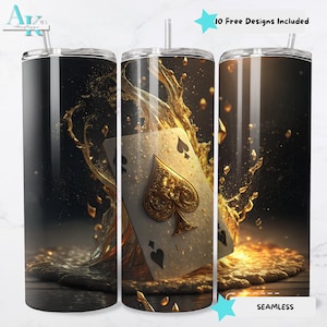 Envoltura para vaso de sublimación Ace of Spades Splash de 20 oz, diseño de vaso delgado de 20 oz, descarga digital, envoltura para vaso de póker PNG