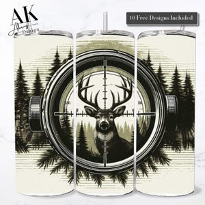 Hjortjakt Tumbler Wrap PNG | Buck Forest Target 20oz smal tumbler sublimering | Digital nedladdning direkt