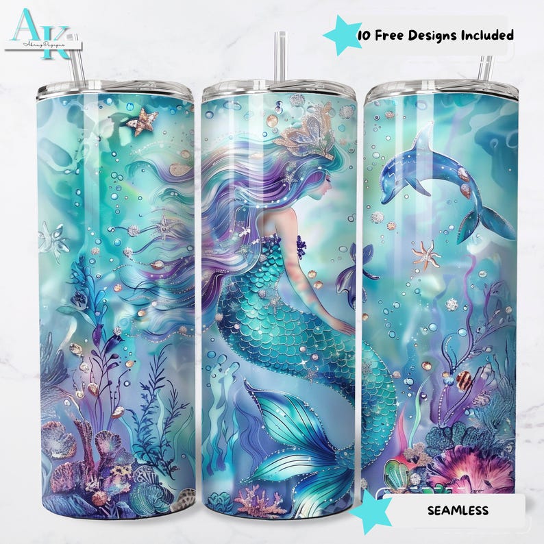 Mermaid Underwater Fantasy Digital Sublimation Tumbler Wrap PNG, 20oz ...