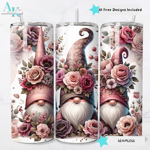 Floral Gnome 20oz Sublimation Tumbler Wrap, Skinny Tumbler Design, Tumbler Sublimation, Gnome Tumbler Wrap, Digital Download