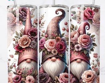 Omslagdoek bloemen kabouter | Roze roos kabouterontwerp | Magere beker van 20 oz, png PNGEgg | Tuinsublimatie