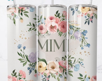 MIMI Blommig wrap 20oz smal Mimi-tumbler wrap png, mormor Mimi-tumbler, rak tumbler png - Mimi blommig tumbler - Mimi akvarell