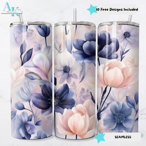 Floral 20 Unzen Tumbler Wrap, Aquarell Blumen Tumbler Design, Sublimation Tumbler PNG, digitaler Download Tumbler Wrap, Skinny Tumble PNG