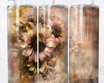 Sunflower 20oz Digital Sublimation Tumbler Wrap PNG, Floral Tumbler Design, Sunflower Tumbler Wrap, Rustic Floral Tumbler Wrap