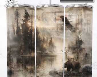 Escena de vida silvestre americana / Descarga digital / Sublimación PNG / Envoltura para vaso delgado de 20 oz