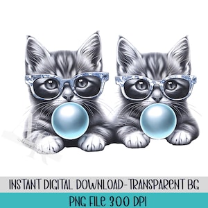 Retro Vintage Glasses Kitten Png Design, Cute Kittens Digital Download, Cat Sublimation Design for Shirt, Adorable Animal Trendy Bubblegum