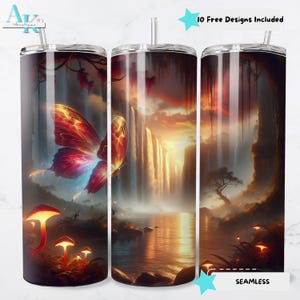 Butterfly Waterfall Fantasy 20oz Tumbler Wrap, Digital Sublimation Tumbler PNG, 20 oz Skinny Straight Tumbler Design, Instant Download