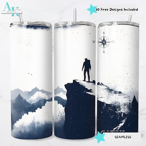 Mountain Adventurer 20oz Tumbler Wrap PNG, Digital Download Tumbler Wrap, Sublimation Straight Tumbler PNG, Adventure Tumbler Design