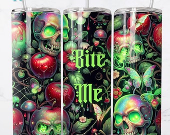 Poison Apple Tumbler Wrap, Bite Me 20 oz Skinny Tumbler, Halloween Tumbler PNG, Spooky Sublimation, Digital Download