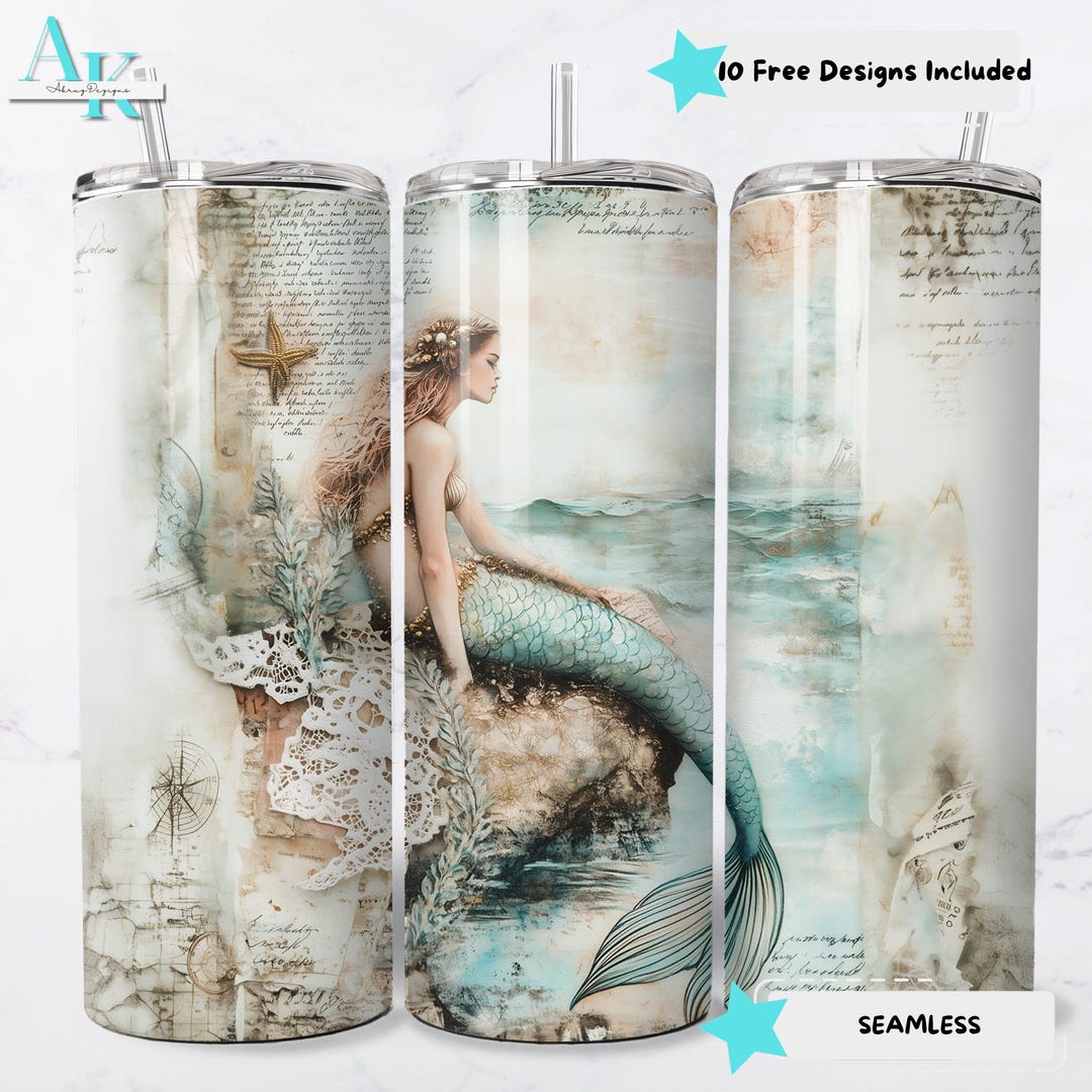 Mystical Mermaid 20oz Skinny Tumbler Wrap, Digital Sublimation PNG for ...