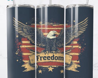 Bald Eagle Tumbler Wrap PNG | Patriotic American Flag 20oz Skinny Sublimation | Digital Download Instant