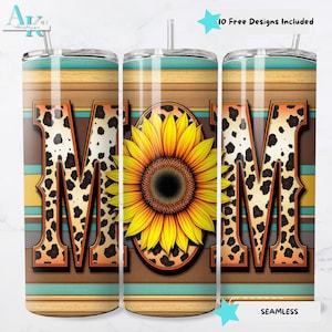 Sunflower Leopard Print Mom Tumbler Wrap PNG, 20oz Digital Sublimation Design, Trendy Mom Tumbler Wrap, Mother's Day Gift
