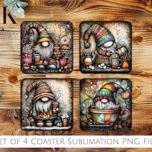 Fantazyjny, kwadratowy podkładka pod kubek z motywem świątecznym, kubek z motywem zimowym krasnali w formacie PNG, szablon cyfrowy