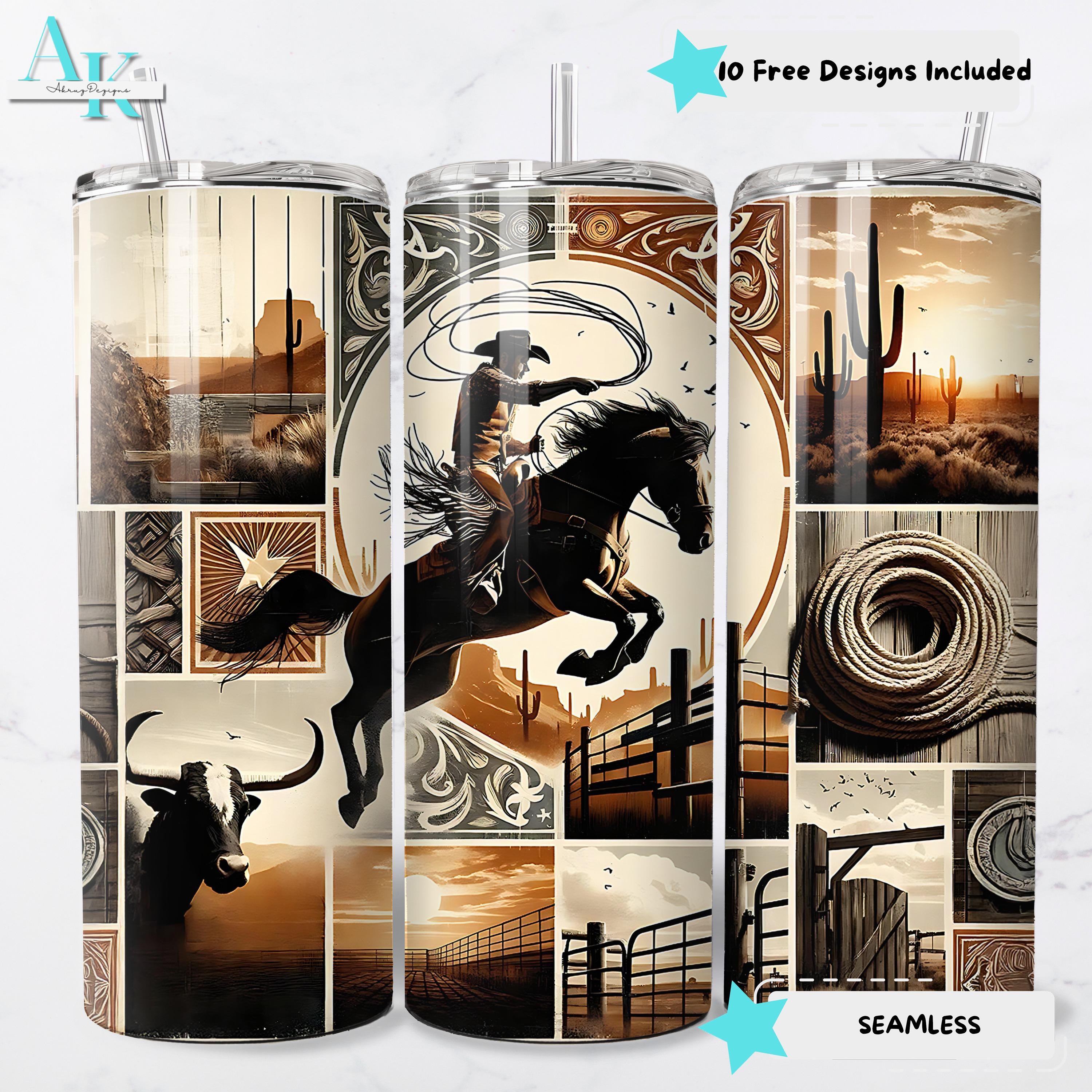 Cowboy Horse Rider Tumbler Wrap PNG | Rustic Western Sublimation ...