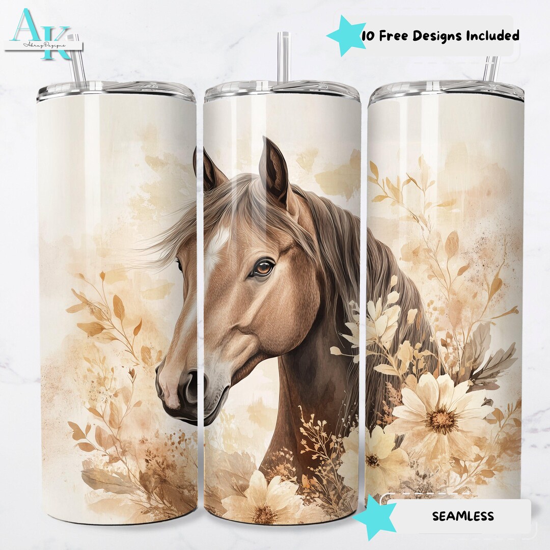 Horse Floral 20oz Tumbler Wrap PNG Sublimation Seamless Design, Horse ...