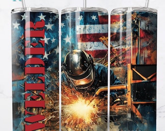 American Flag Welding Sublimation Tumbler PNG, 20oz Digital Download, Welding Life Tumbler Wrap, Unique Welder Gift, Tumbler Designs