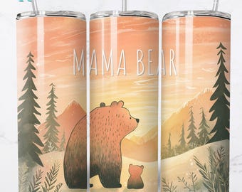 Mama Bear Tumbler Wrap PNG Mom Gift | 20oz Skinny Tumbler Sublimation | Mother's Day Digital Download Commercial License