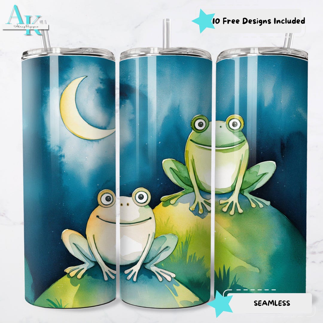Cute Frog Moonlit Night Sublimation Tumbler Wrap for 20oz Skinny ...