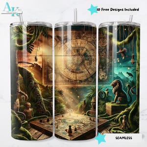 Uraltes Dschungel-Brettspiel 20 Unzen Sublimation Tumbler Wrap, Löwe, Vögel, Karte, Sternzeichen Tumbler Design, 20 Unzen Skinny, Tumbler Sublimation