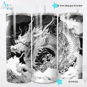 Dragon Art 20oz Tumbler Wrap, Digital Sublimation PNG, Detailed Dragon Design, 20oz Tumbler Sublimation Graphic, Fantasy Art Tumbler Wrap