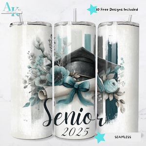 Senior 2025 20oz Sublimation Tumbler Wrap, Floral Graduation Tumbler Design, Tumbler Sublimation, Skinny Tumbler, Graduation Gift